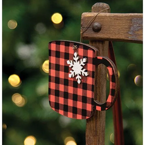 Red & Black Check Snowflake Cup Ornament - Image 2