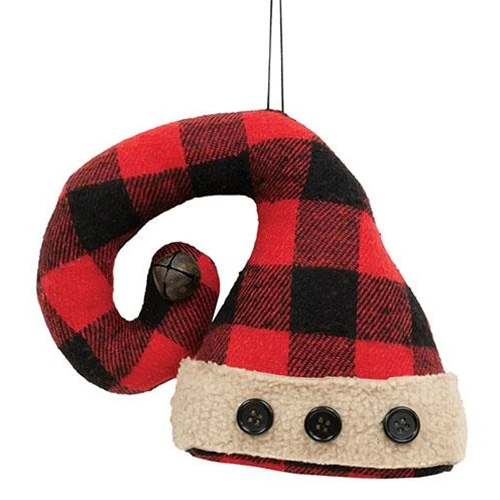 Red & Black Check Stuffed Santa Hat Ornament - Image 2