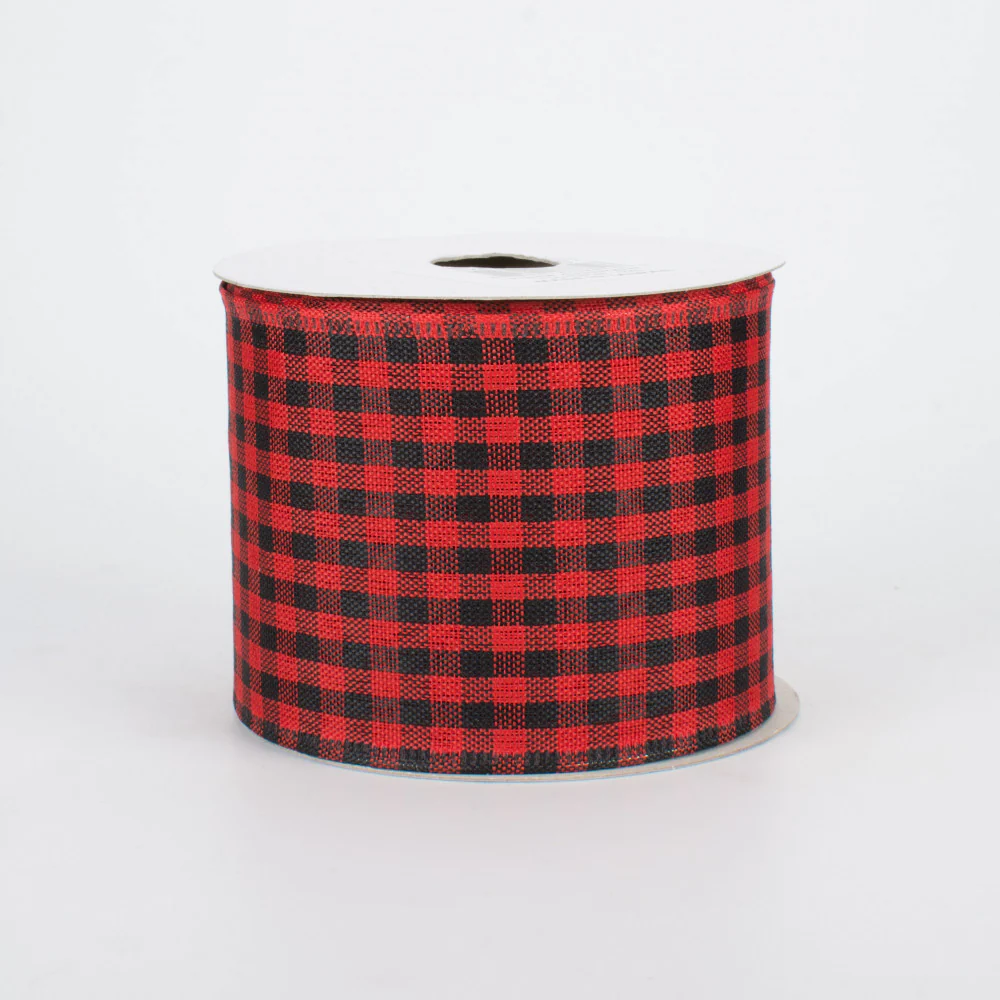 Red & Black Gingham Check Wired Ribbon 2.5" x 10 Yards