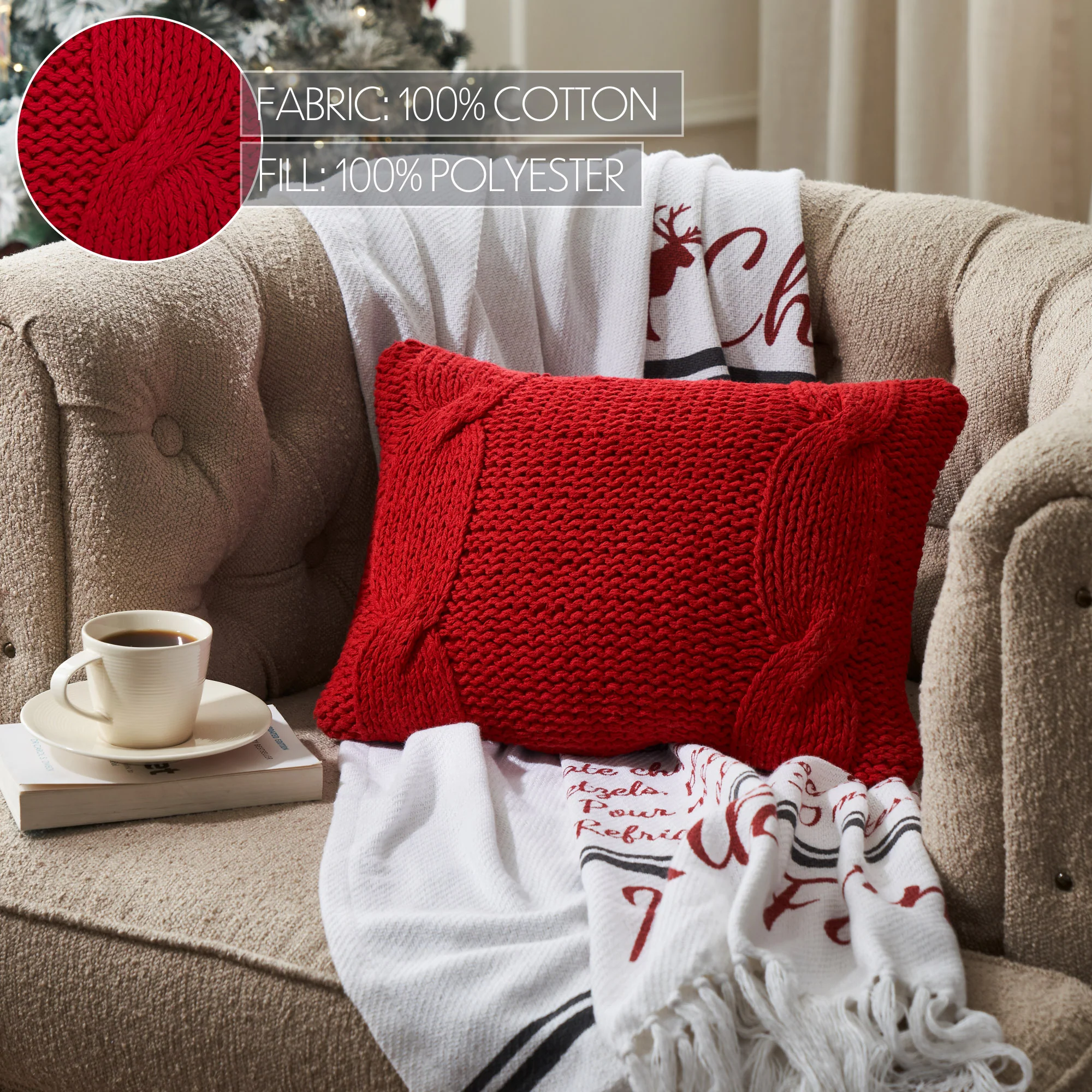 Red Cable Knit Sweater Accent Pillow - Image 5