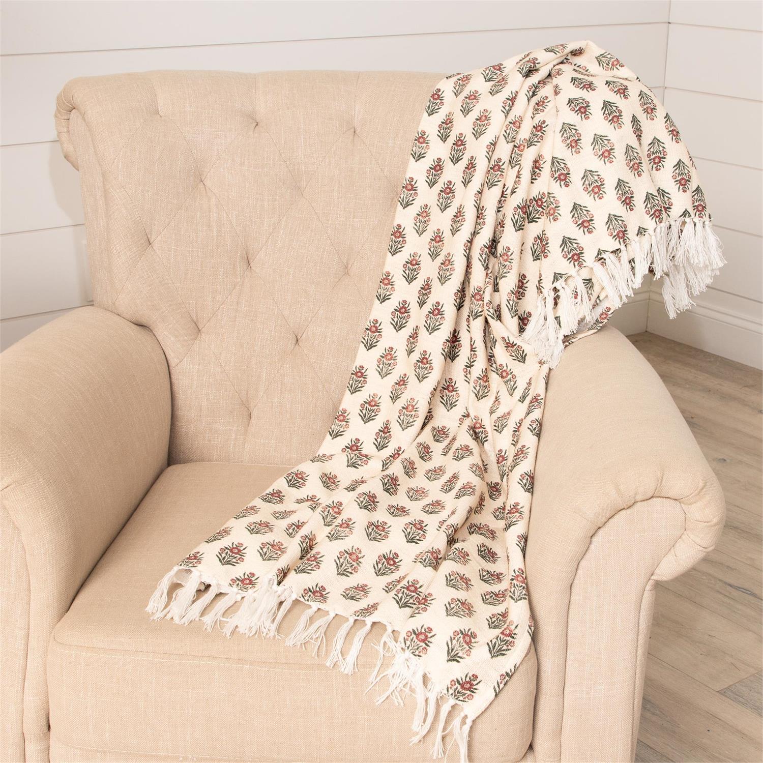 Red Floral Block Print Silhouette Throw