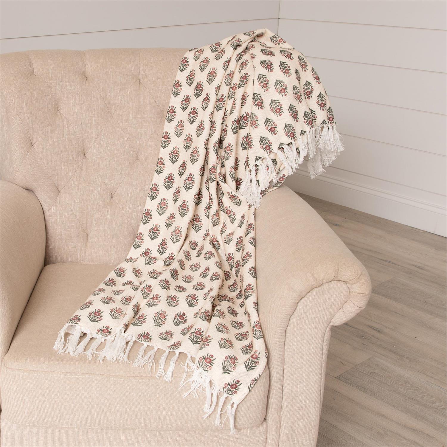 Red Floral Block Print Silhouette Throw - Image 2