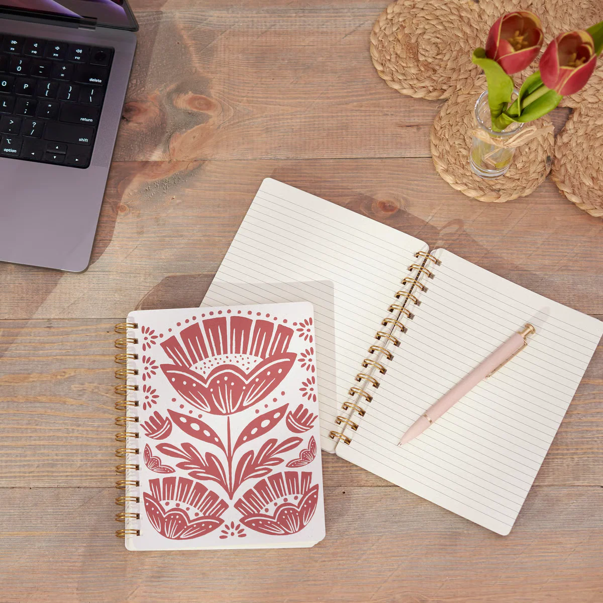 Red Folk Floral Spiral Notebook - Image 3