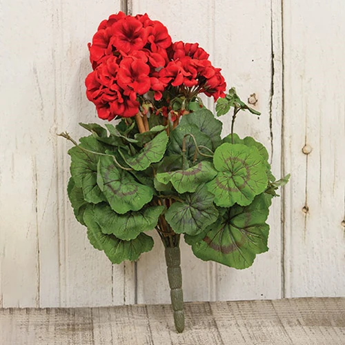 ๐ Red Geraniums 15" Faux Floral Bush