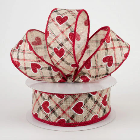 💙 Red Glitter Hearts on Argyle Ribbon 1.5" x 10 yards - Image 2