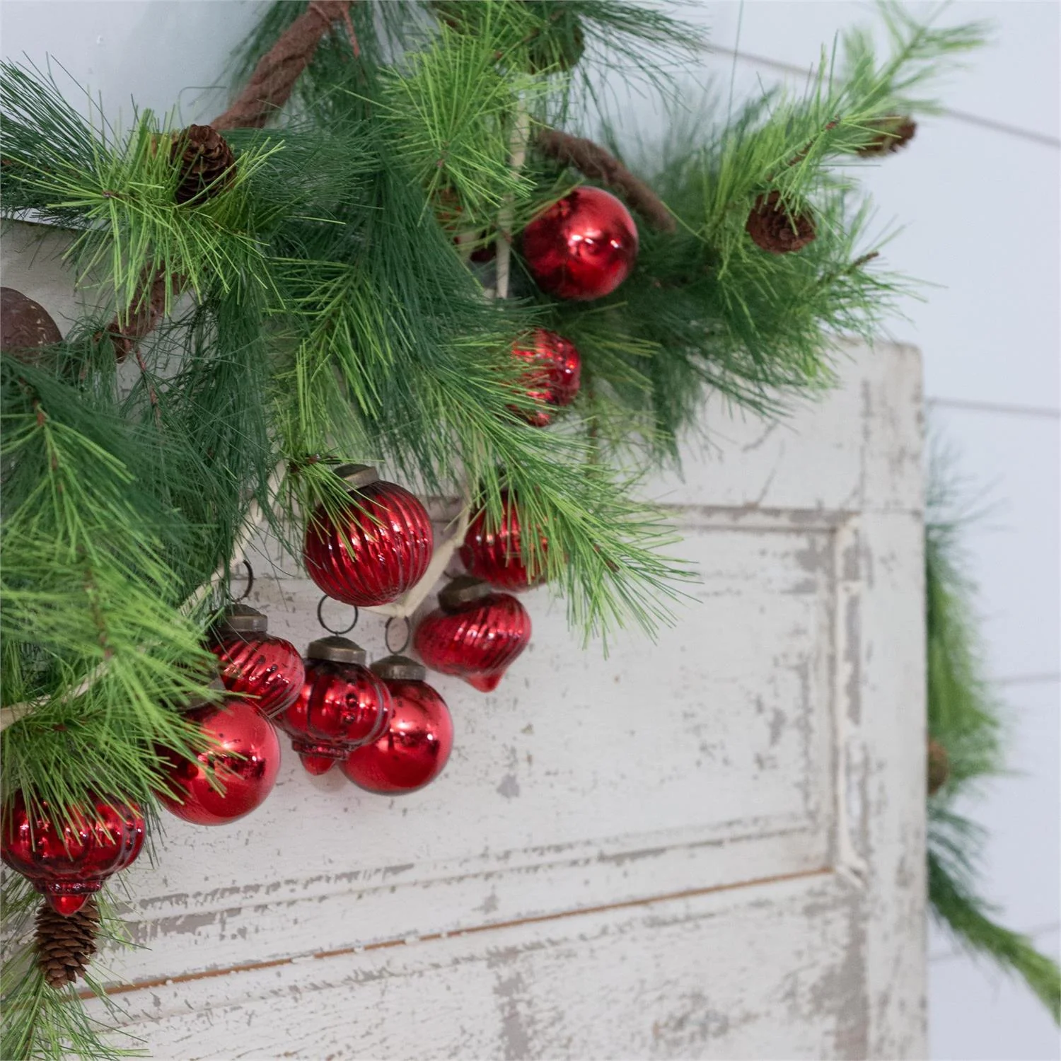 Red Mercury Glass Ornament 77" Garland - Image 2