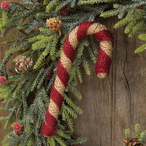 Red & Natural Jute Candy Cane 7"H - Image 2