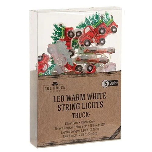 Red Pickup Truck with Tree Timer Lights 15 Count Battery Powered