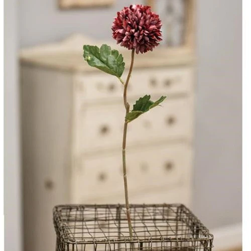 ๐ Red Pompom Faux Flower Stem 14" H