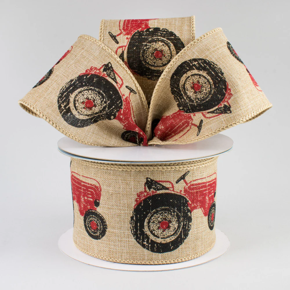 Red Tractor Ribbon with Natural Background 2.5" W x 10 yards - Image 2