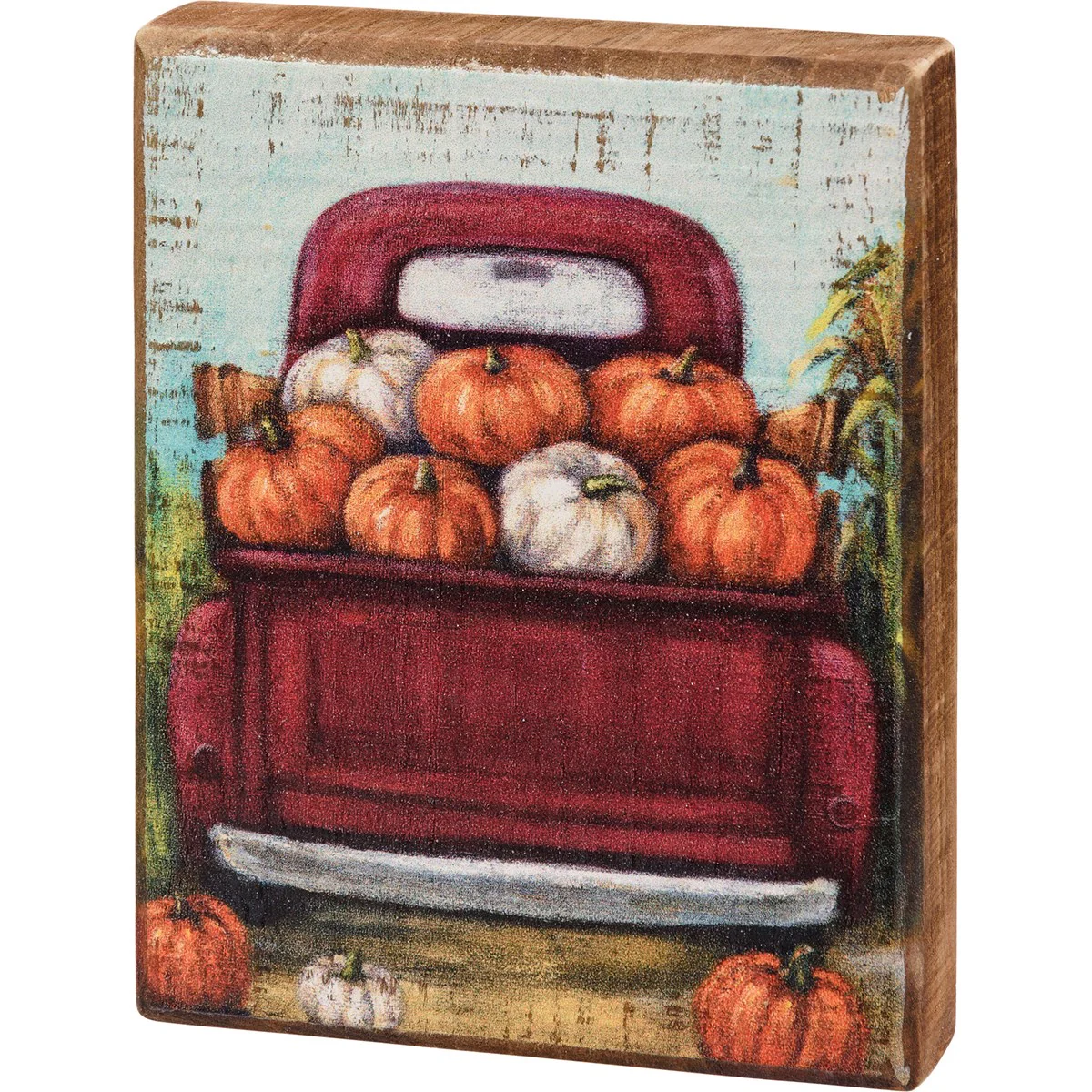 Red Truck And Pumpkins 5" Small Block Sign