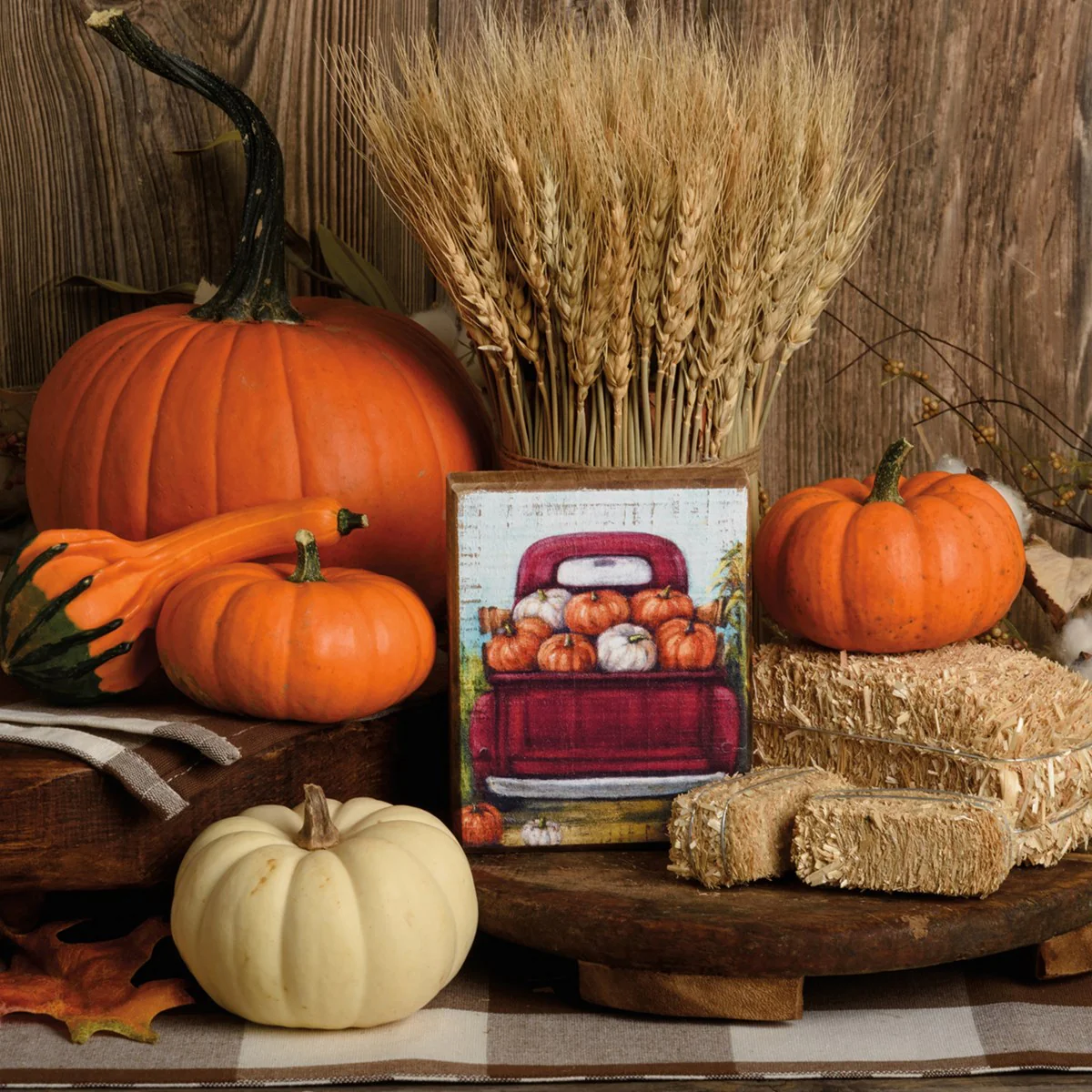 Red Truck And Pumpkins 5" Small Block Sign - Image 2