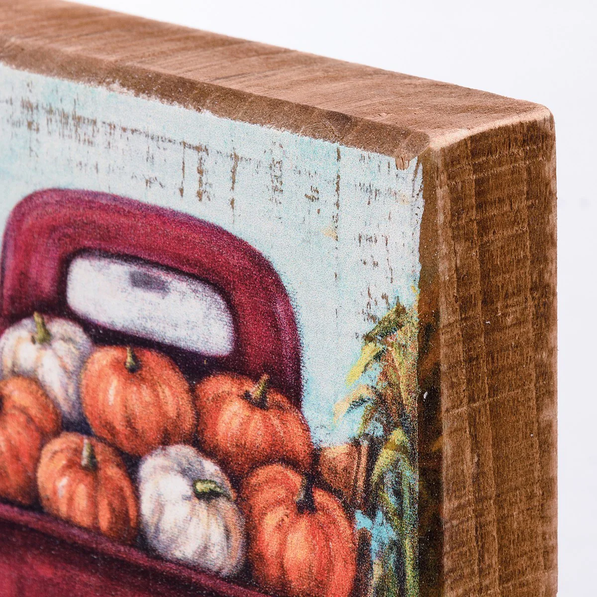 Red Truck And Pumpkins 5" Small Block Sign - Image 4