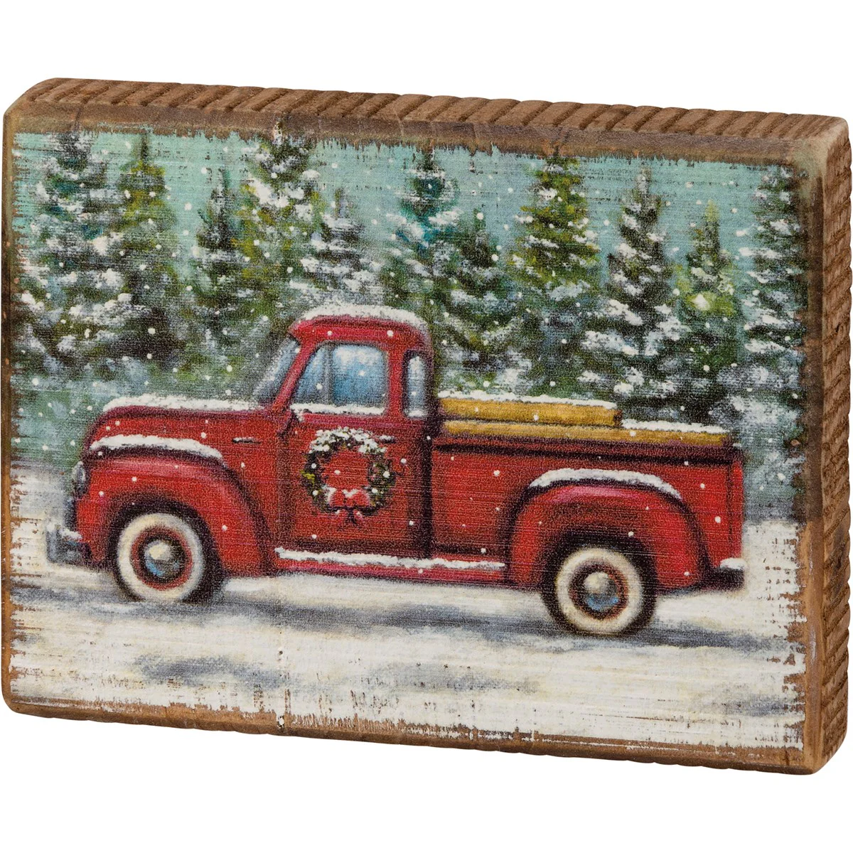 ๐ Red Truck in Wintry Scene 5" Block Sign