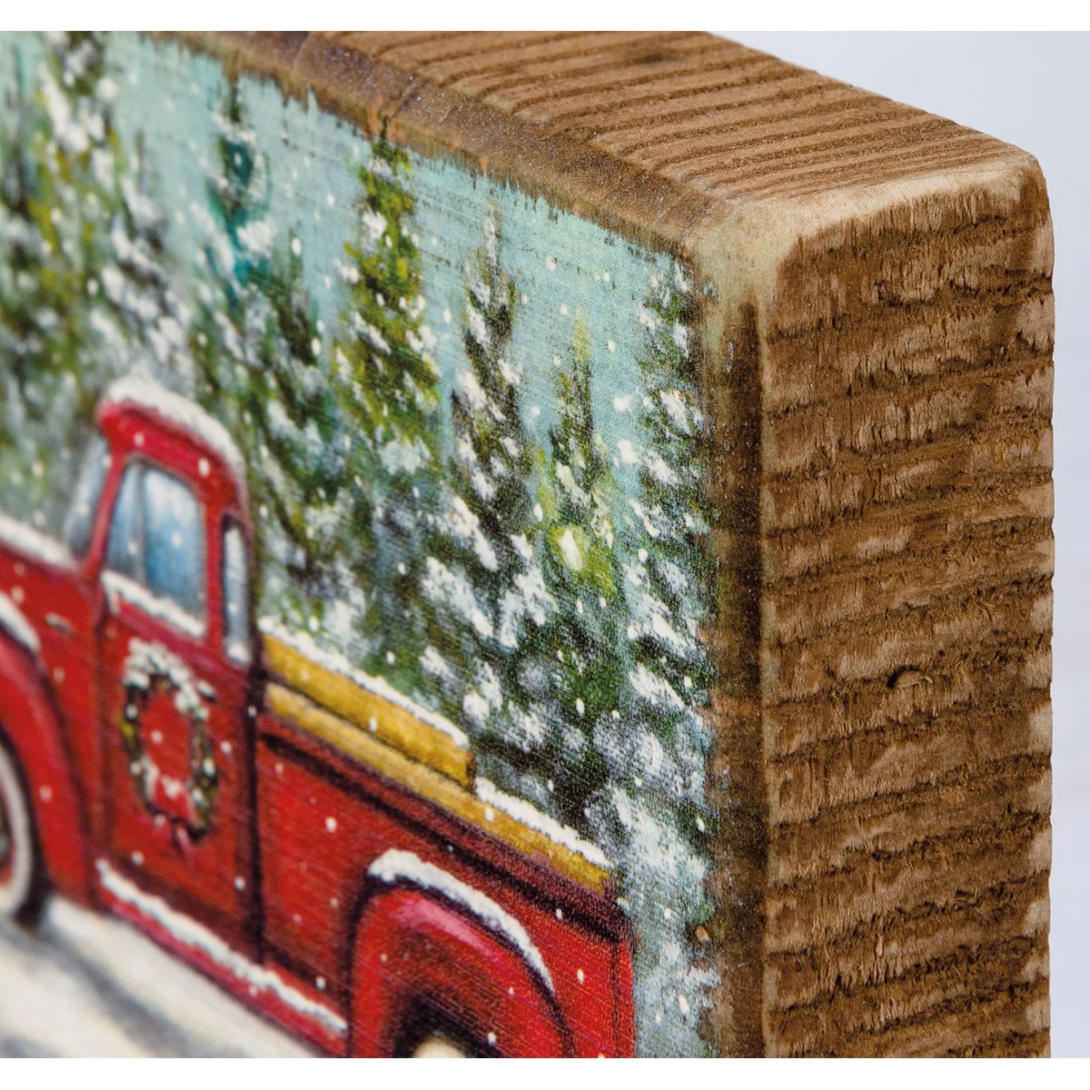 ๐ Red Truck in Wintry Scene 5" Block Sign - Image 3