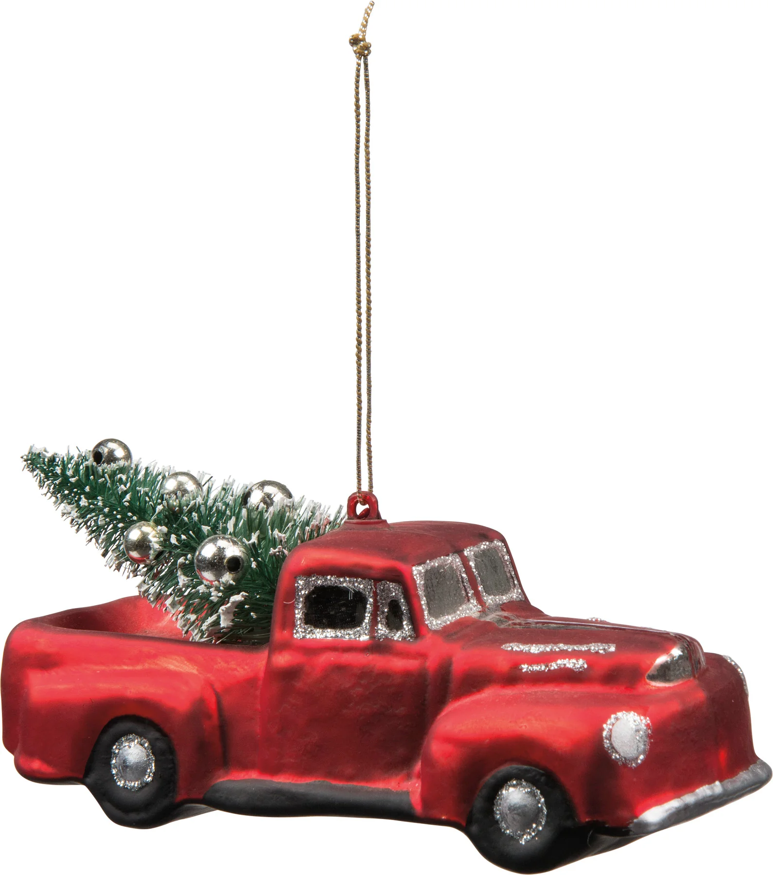 ๐ Red Truck with Tree Glass Ornament