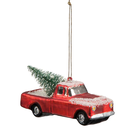 ๐ Red Truck with Tree Glass Ornament