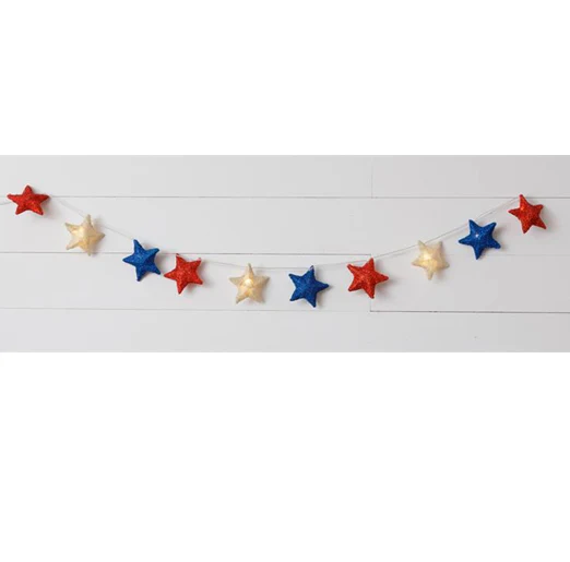 Red White And Blue Sisal Star Lights 6 ft long
