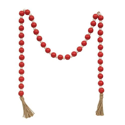 ๐ Red & White Bead 46" Garland with Tassels