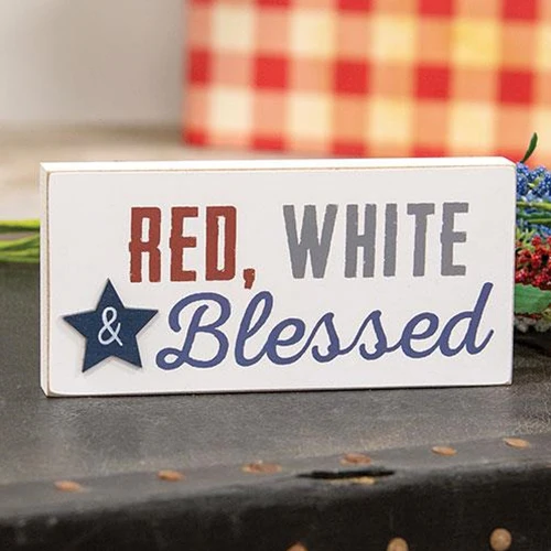 Red, White & Blessed 6.25" Wooden Block Sign Americana