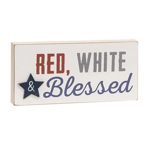 Red, White & Blessed 6.25" Wooden Block Sign Americana - Image 2