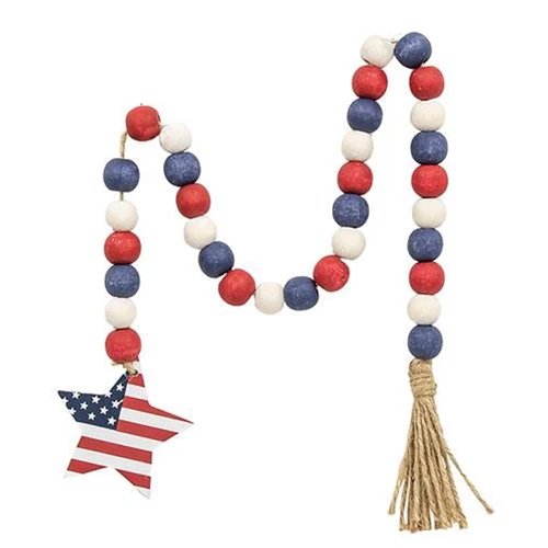 π Red, White & Blue Flag Star Beaded Garland - Image 2