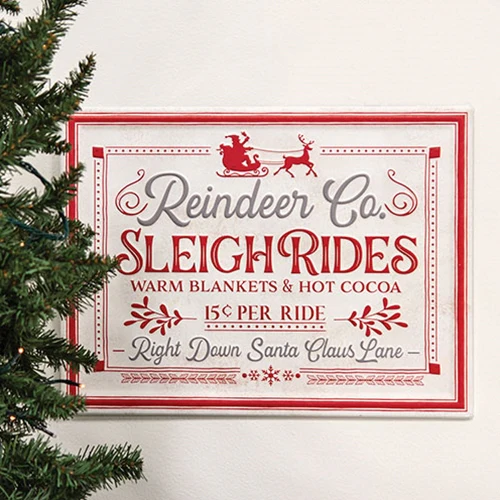 💙 Reindeer Co Sleigh Rides Metal Christmas Sign