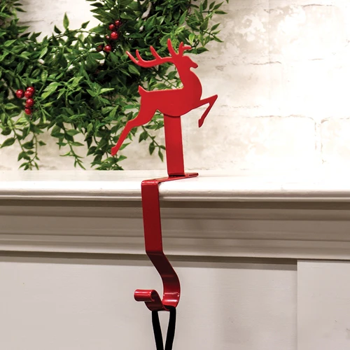 Reindeer Red Metal Stocking Hanger