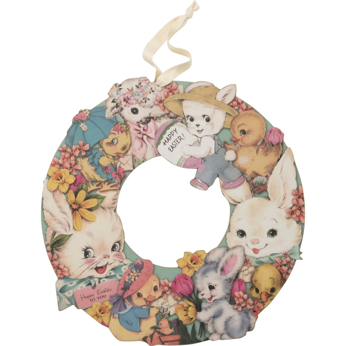 Retro Happy Easter Paper 14" Wreath