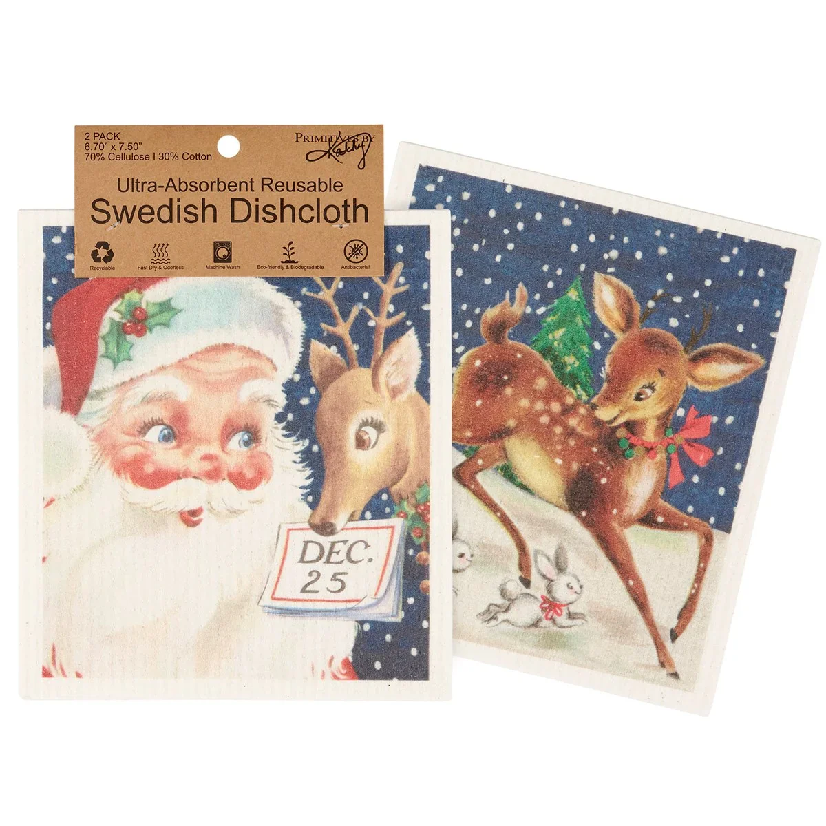 ๐ Retro Santa Claus Swedish Dishcloth Set