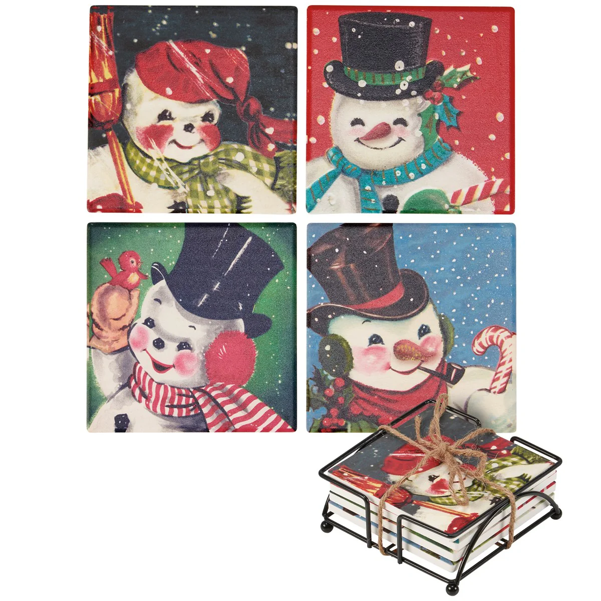 Retro Snowmen Stone Coaster Set of 4