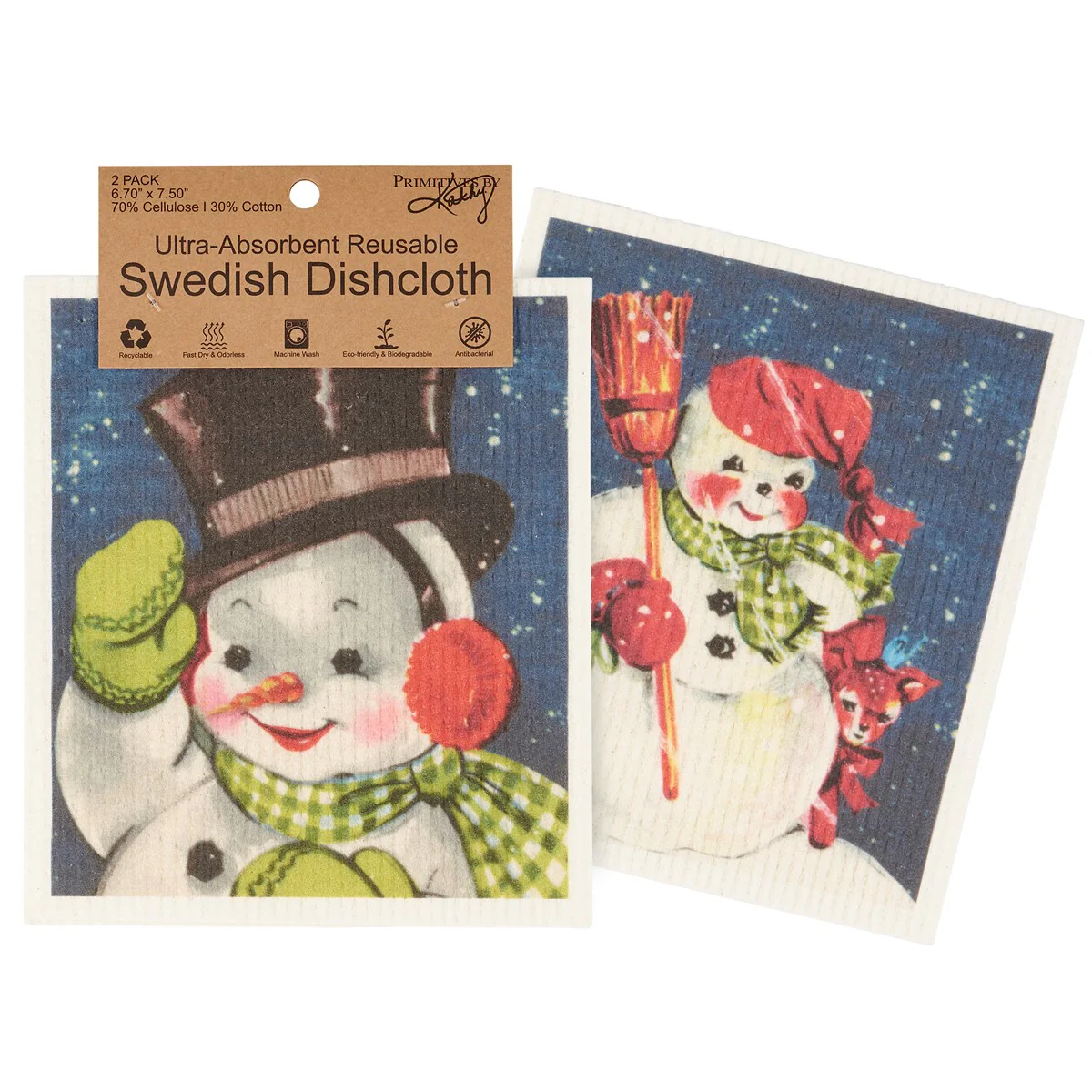 ๐ Retro Snowmen Swedish Dishcloth Set