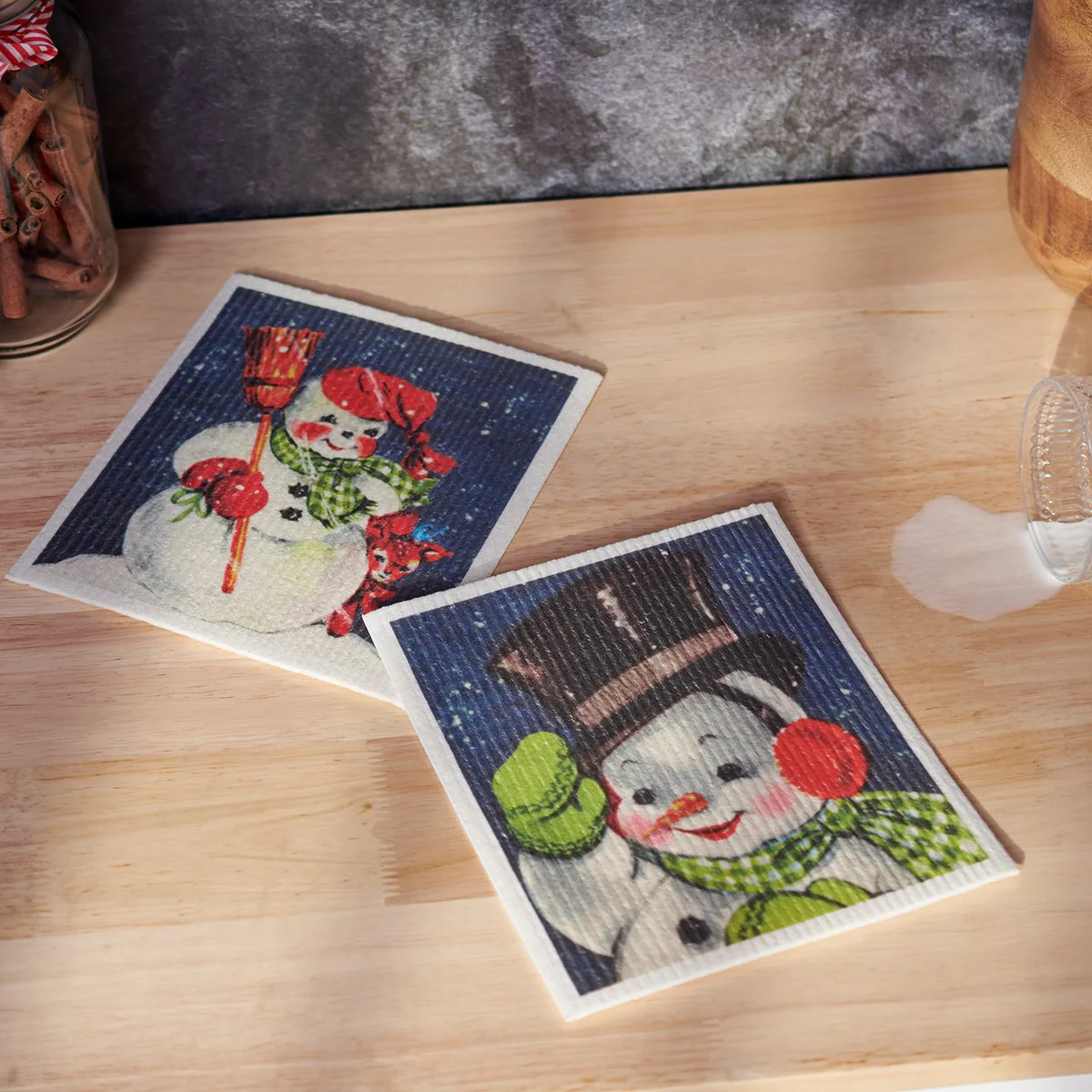 ๐ Retro Snowmen Swedish Dishcloth Set - Image 2