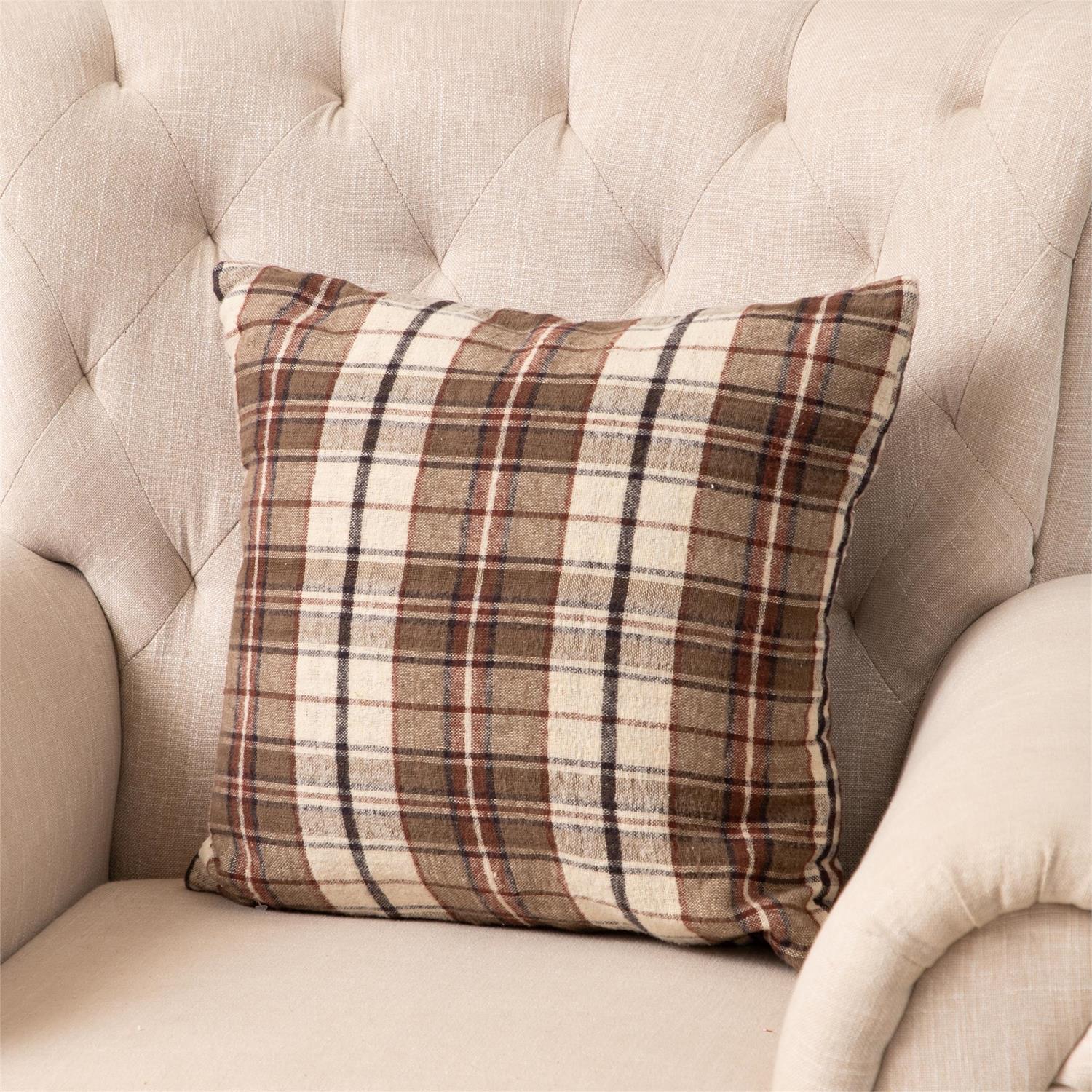 Reversible Brown Plaids Brushed Cotton 18" Accent Pillow