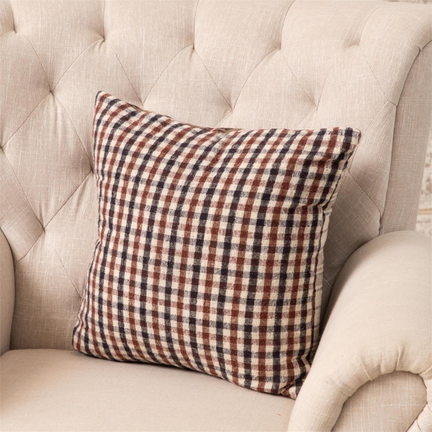 Reversible Brown Plaids Brushed Cotton 18" Accent Pillow - Image 2