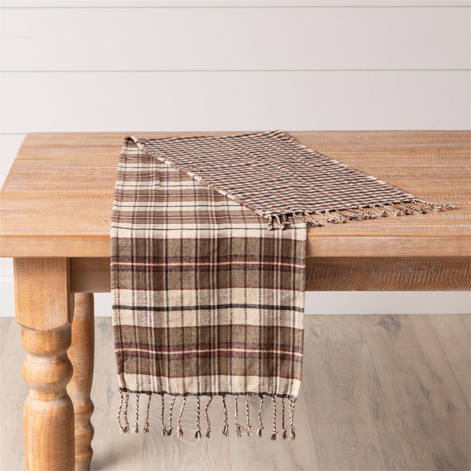 Reversible Brown Plaids Brushed Cotton 72" Table Runner