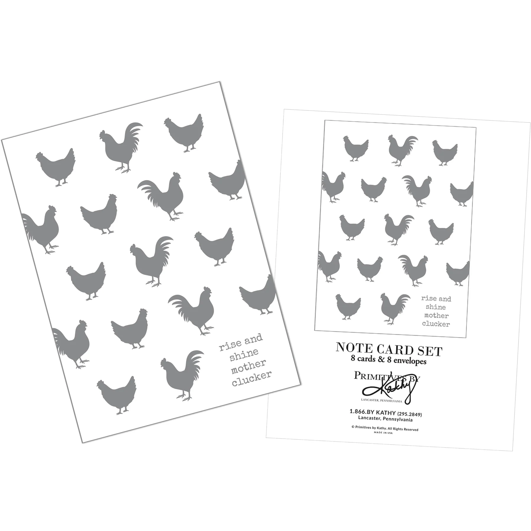 ๐ Rise and Shine Mother Clucker Rooster & Hen Set of 8 Note Card Set