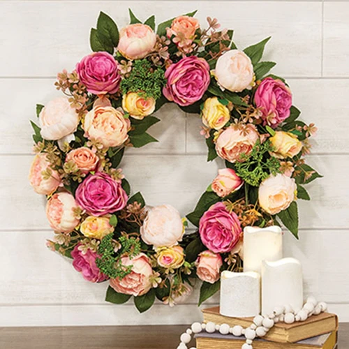 Romantic Cabbage Rose 22" Faux Floral Wreath