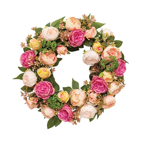 Romantic Cabbage Rose 22" Faux Floral Wreath - Image 2