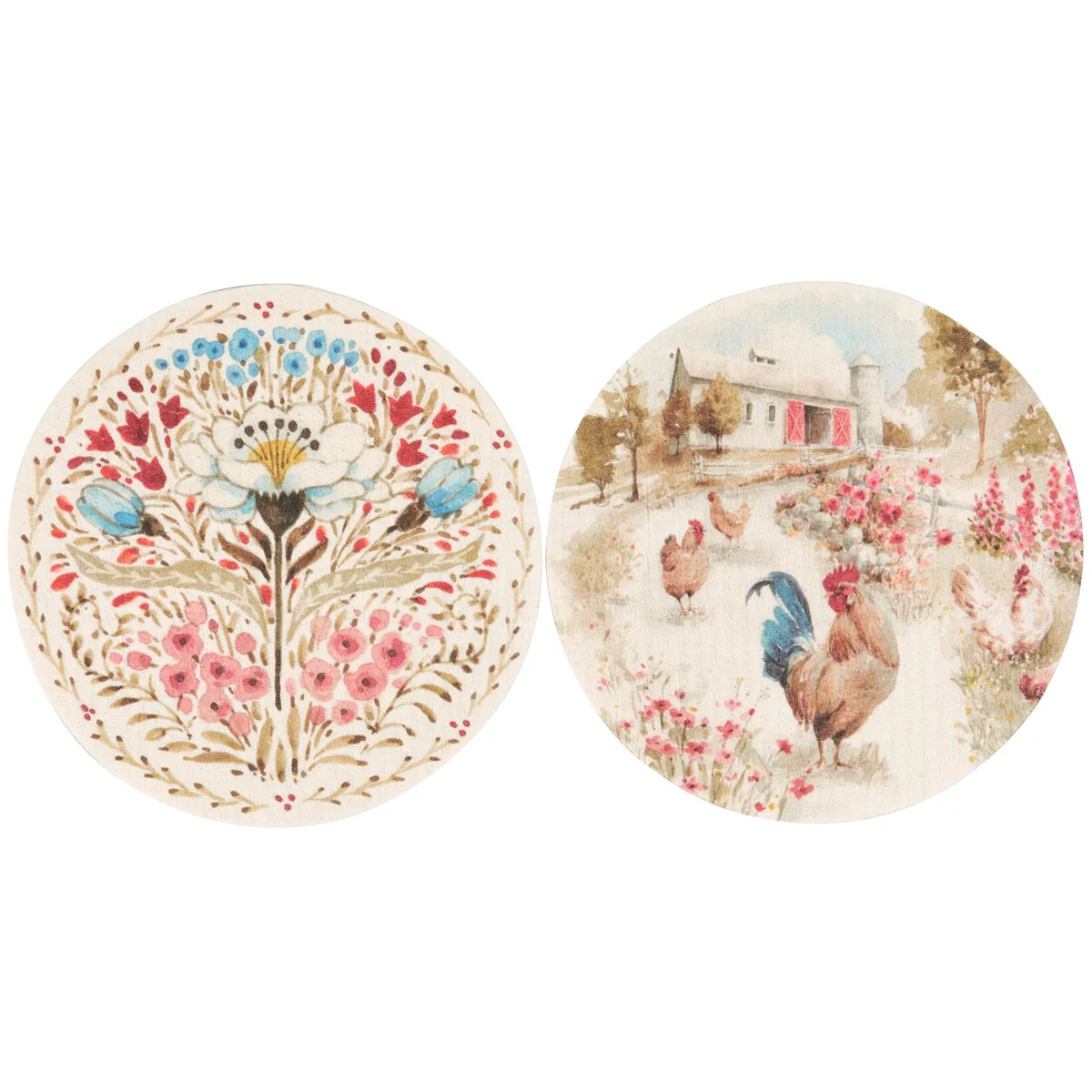 💙 Rooster and Floral Round Swedish Dishcloth Set - Image 4