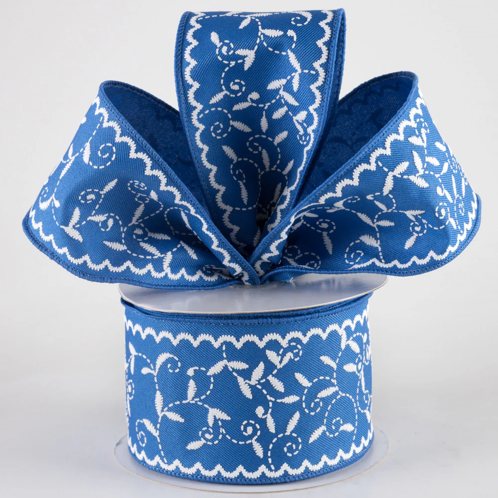Royal Blue Stitch Mini Leaf Ribbon 2.5" x 10 yards