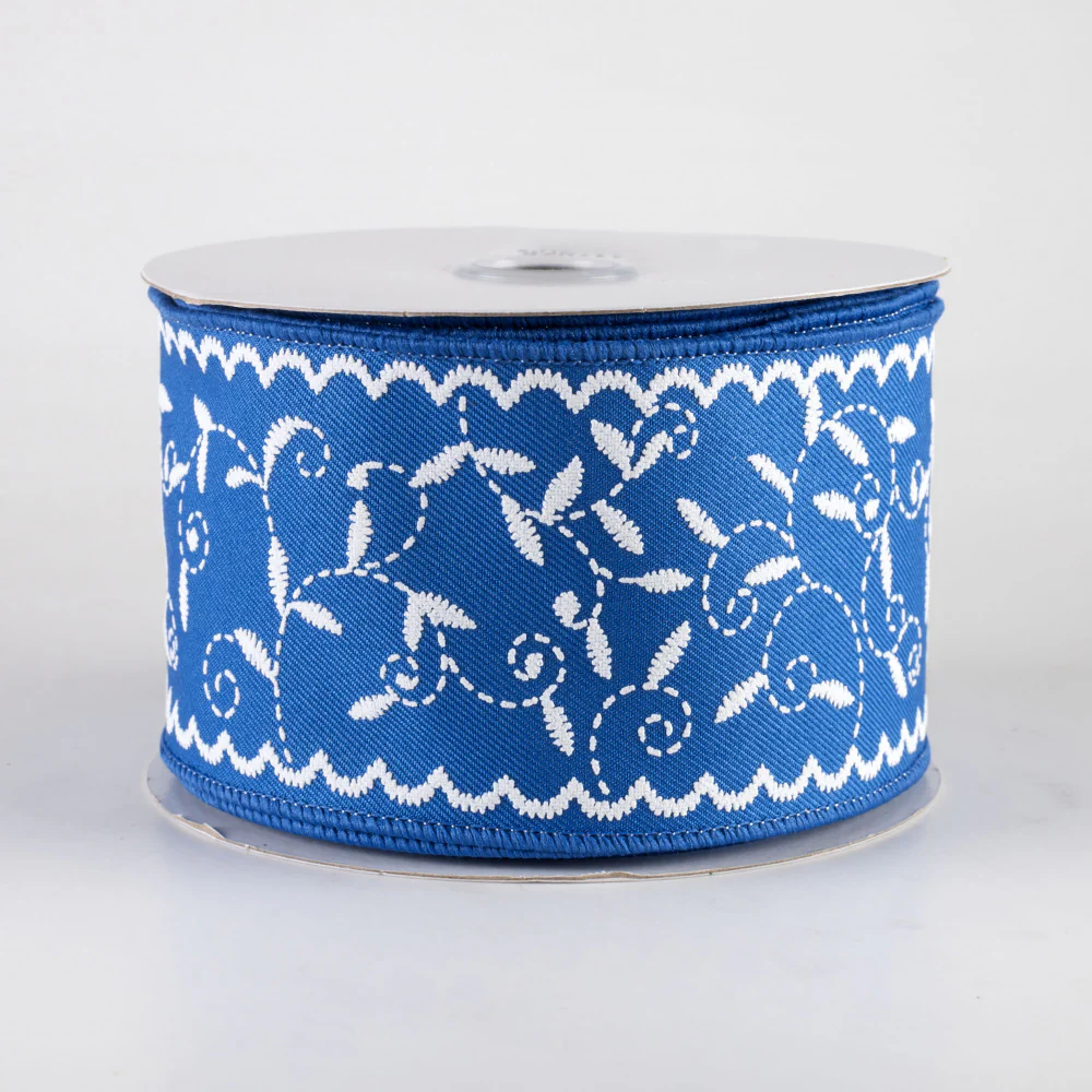 Royal Blue Stitch Mini Leaf Ribbon 2.5" x 10 yards - Image 2