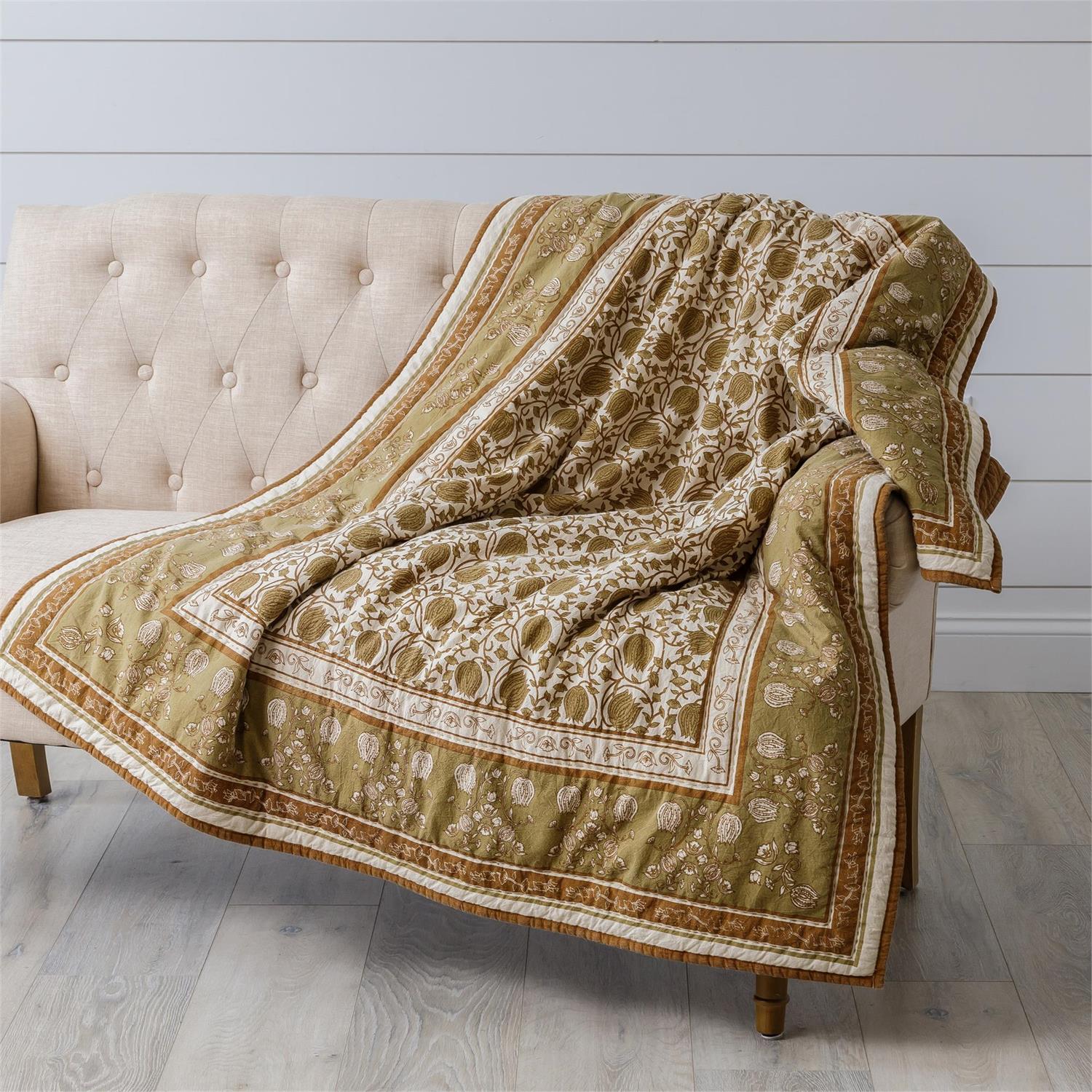Rust Block Print Cotton Quilt 50" x 60"