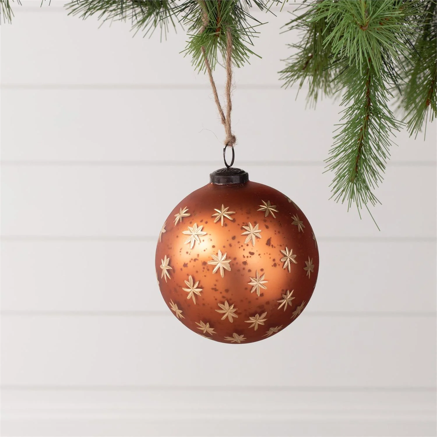 Rust Etched Glass Stars 5" Ornament