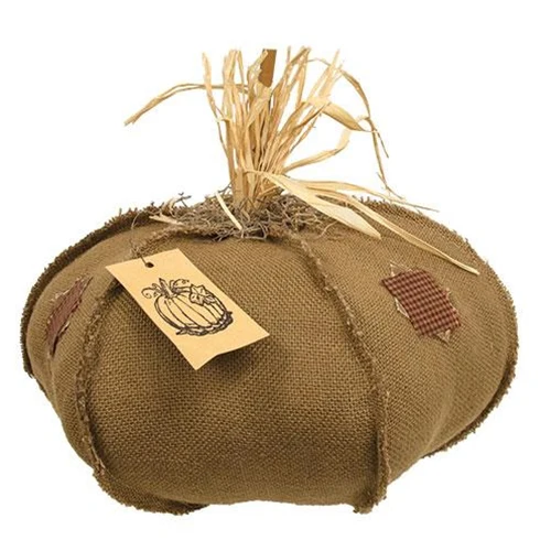 Rustic Burlap Patches 15" Fabric Pumpkin - Image 2