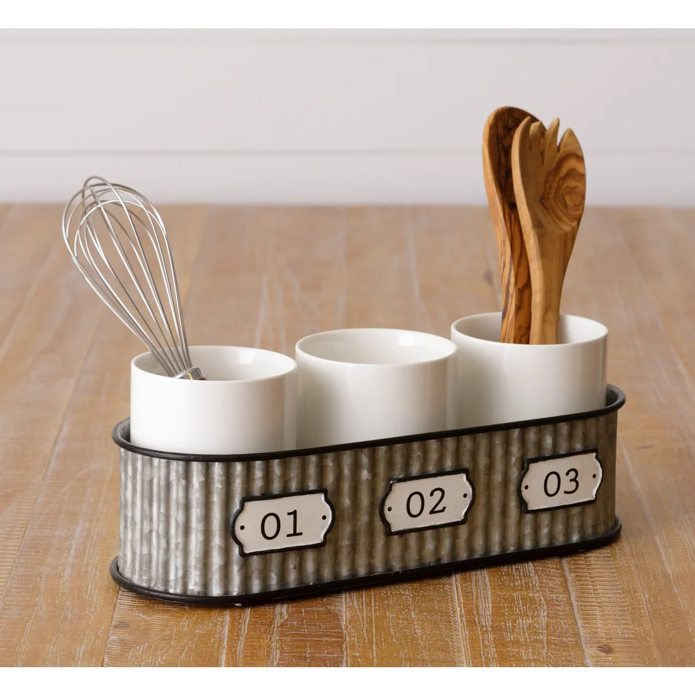 Rustic Numbered Utensil Holder With Galvanized Tray - Image 2