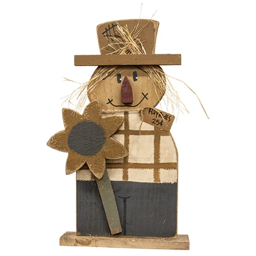 Rustic Scarecrow with Sunflower on Base 25" Wooden Decor