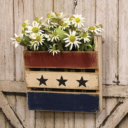 DAY 11 ❤️🫐 20 RED WHITE + BLUEBERRY DAYS Rustic Slat Wood Americana Wall Bin 15" - Image 2