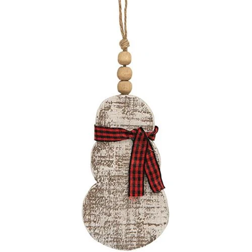 Rustic Snowman with Scarf Wood Beaded Ornament - Image 2