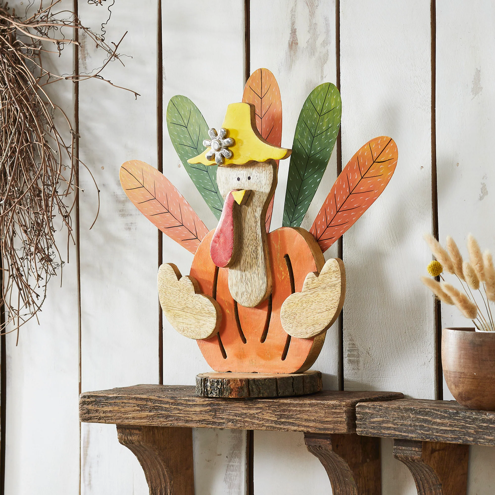 Rustic Turkey Wooden Thanksgiving Figure